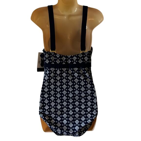 Christina size 8D (cup) Navy & White print one piece Swimsuit Waist Minimizer - Picture 3 of 10